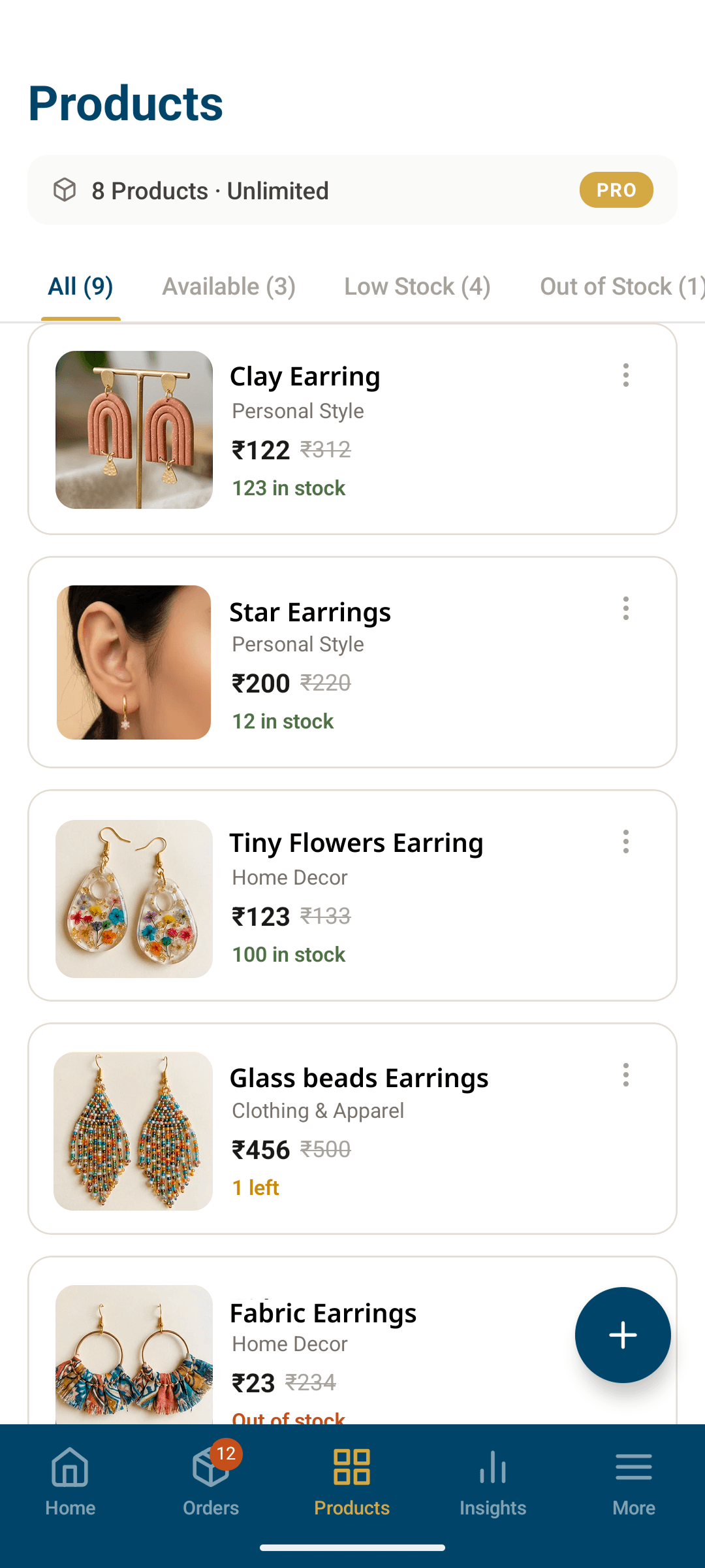 Chiblu Seller App Products screen