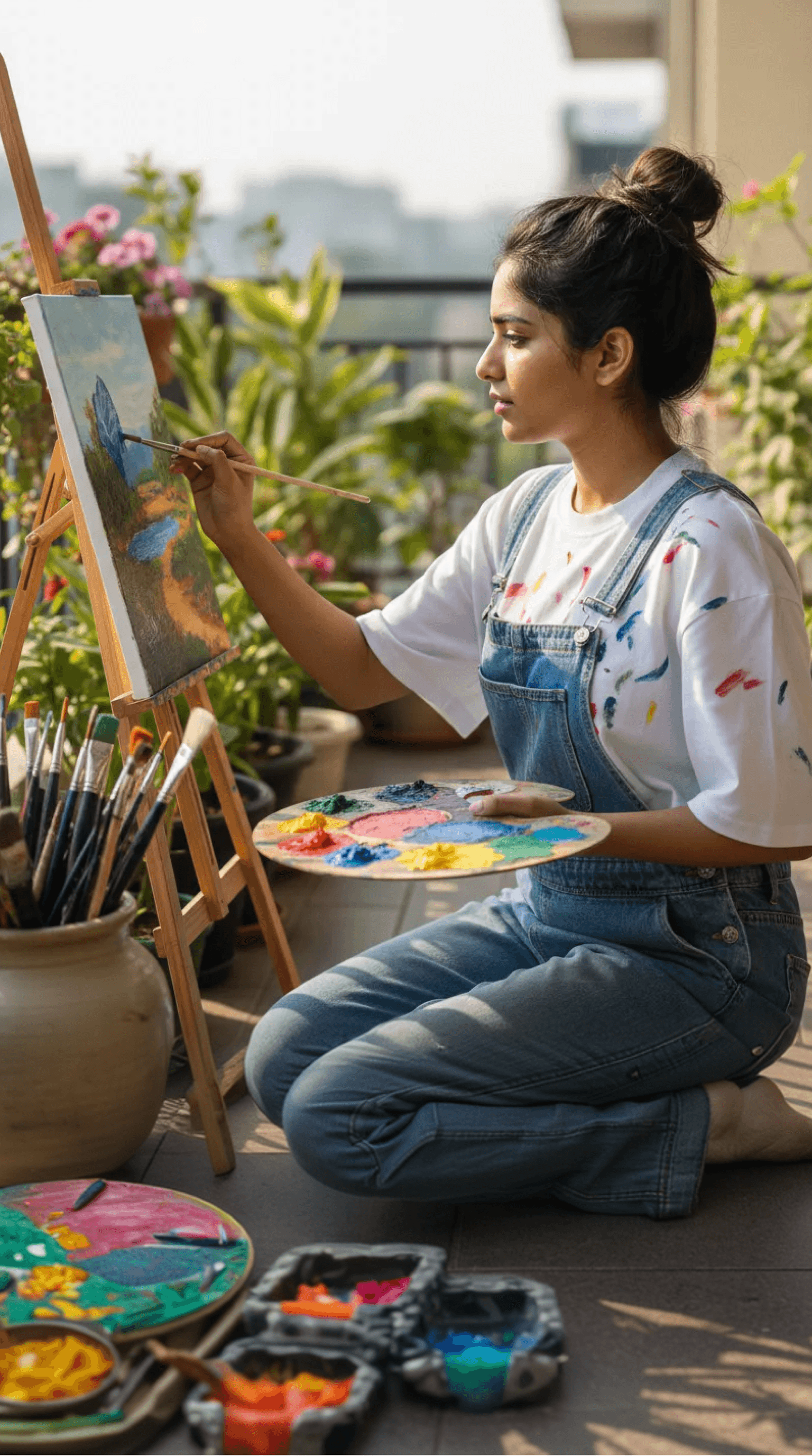 A maker painting in her studio